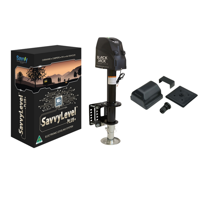 SavvyLevel S4 & External Mount Box & Black Jack™ Trailer Jack Bundle